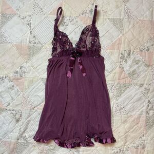 purplr maroon burgundy slip dress with lace ribbon and sequins size small